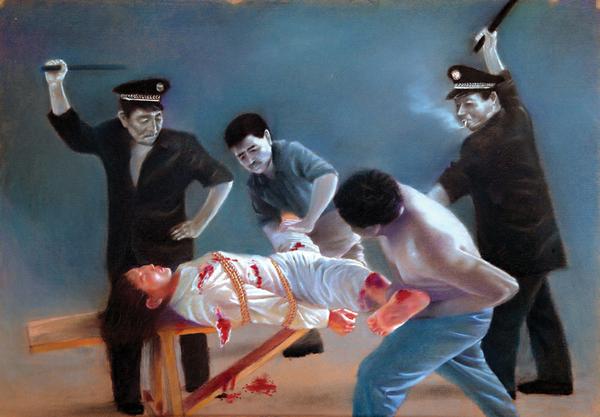 TotureofaWoman Tranh phấn màu trên giấy “Tra tấn phụ nữ” của Vương Chí Bình, (39in X 27.5in), 2004